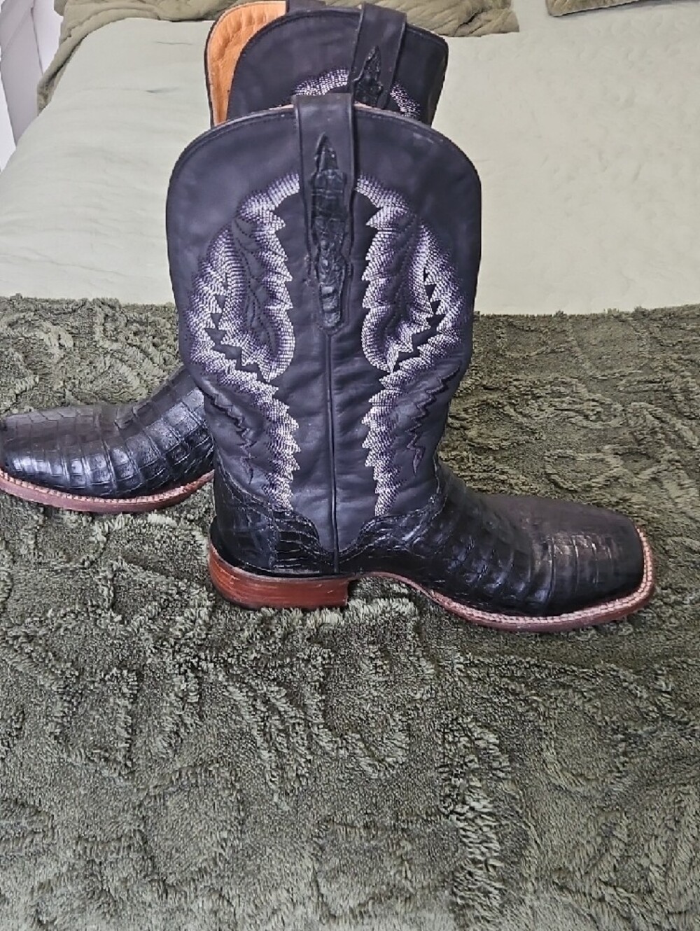 Men's Black Exotic Leather Western Boots Caiman Alligator - Picture 6 of 8